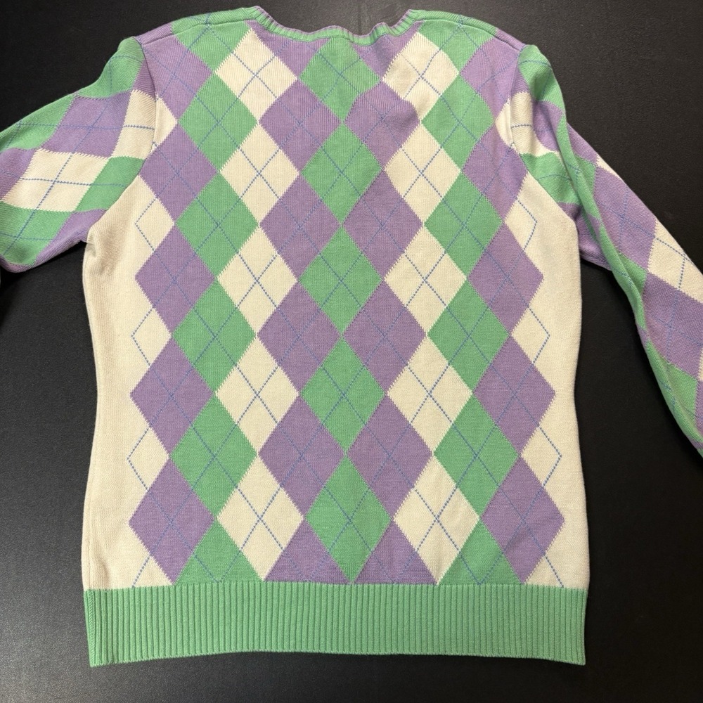 Womens Peter Millar Argyle Sweater 3/4 Sleeve Silk Cotton Cashmere Sz M Golf - Picture 5 of 9